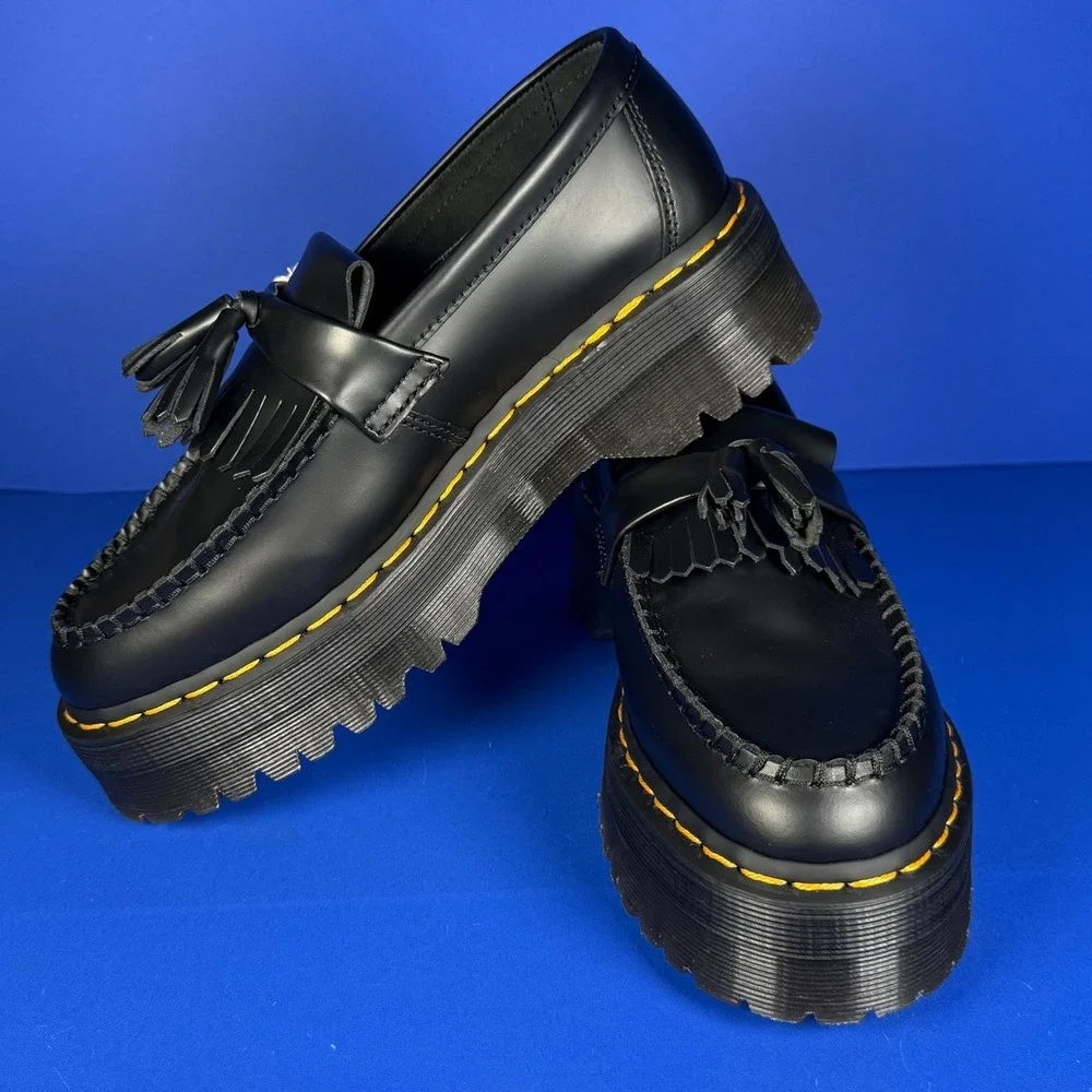 Dr Martens Adrian Quad‎ Shoes Mens 7 Womens 8 Black Leather Platform Tassle